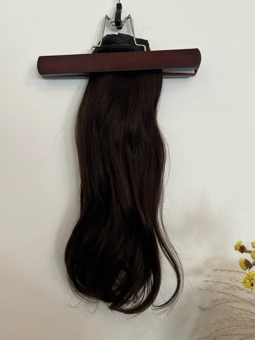 100% Human Hair 18” Dark Brown Clip-In Hair Extensions Straight Soft Wave Set